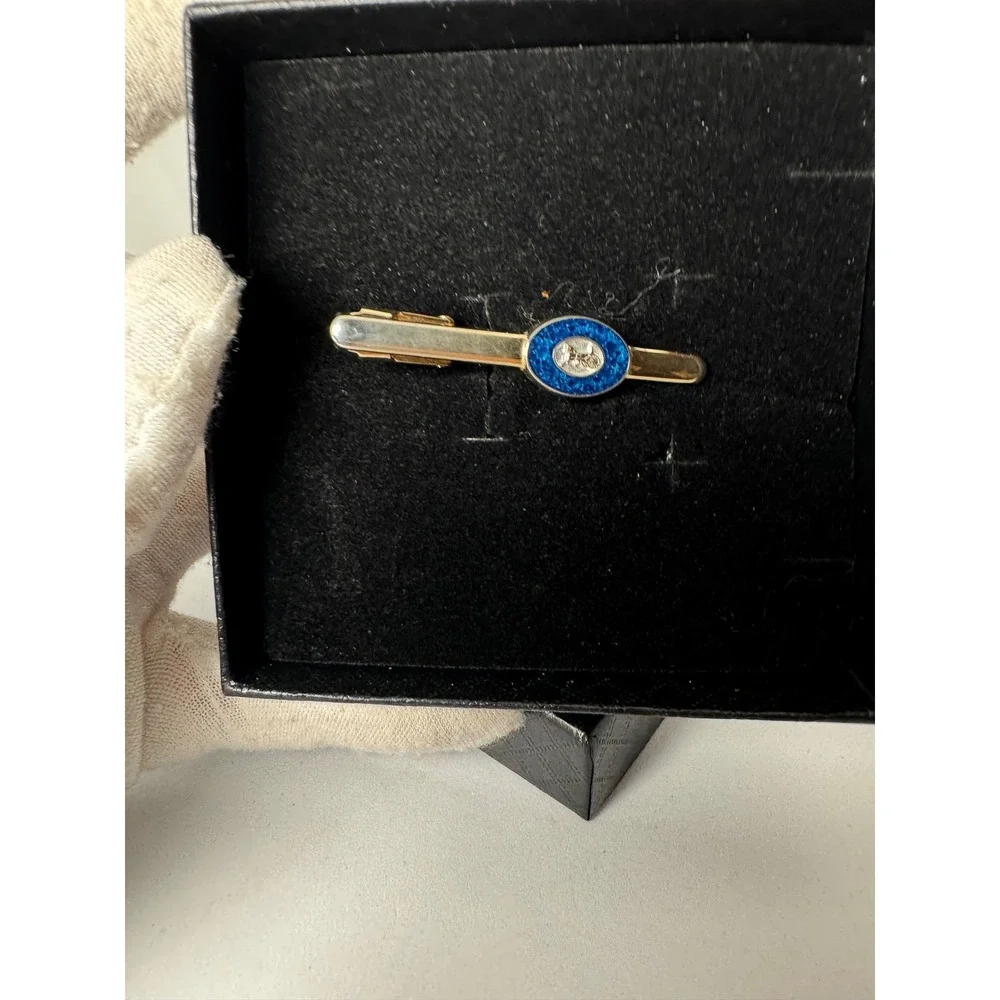 Vintage  CELINE Paris Navy Blue‎ Enamel Carriage Horse Tie Clip Clasp